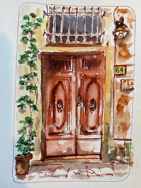 Watercolor painting of a door.